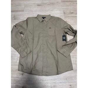 Volcom Mens Button‎ Down Shirt Long Sleeve NWT Sz L Tan Beige Punk Rancid GBH